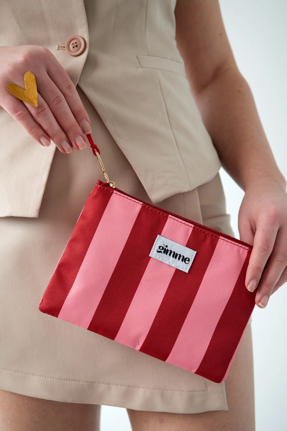 Plat toilettasje dikke streep – Roze rood