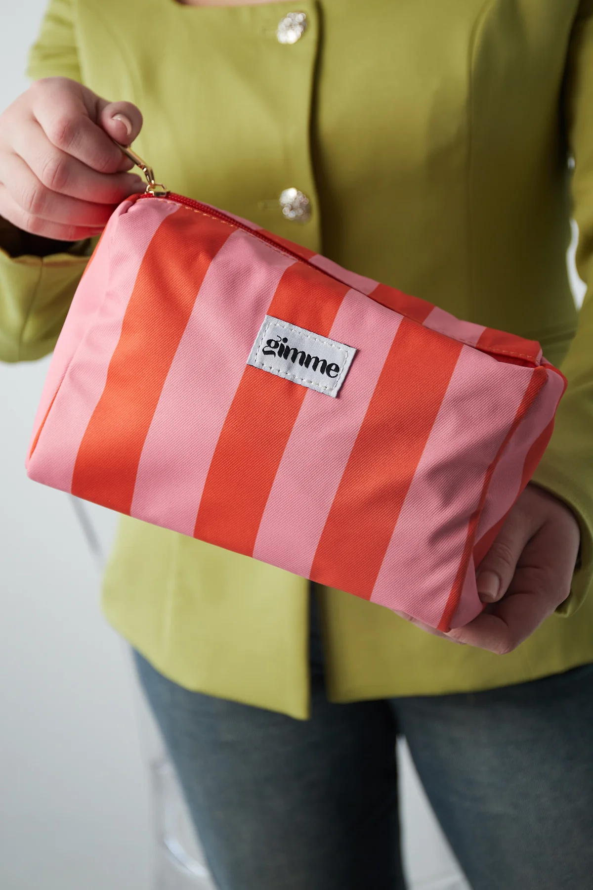Make-up tas grote strepen – Oranje roze