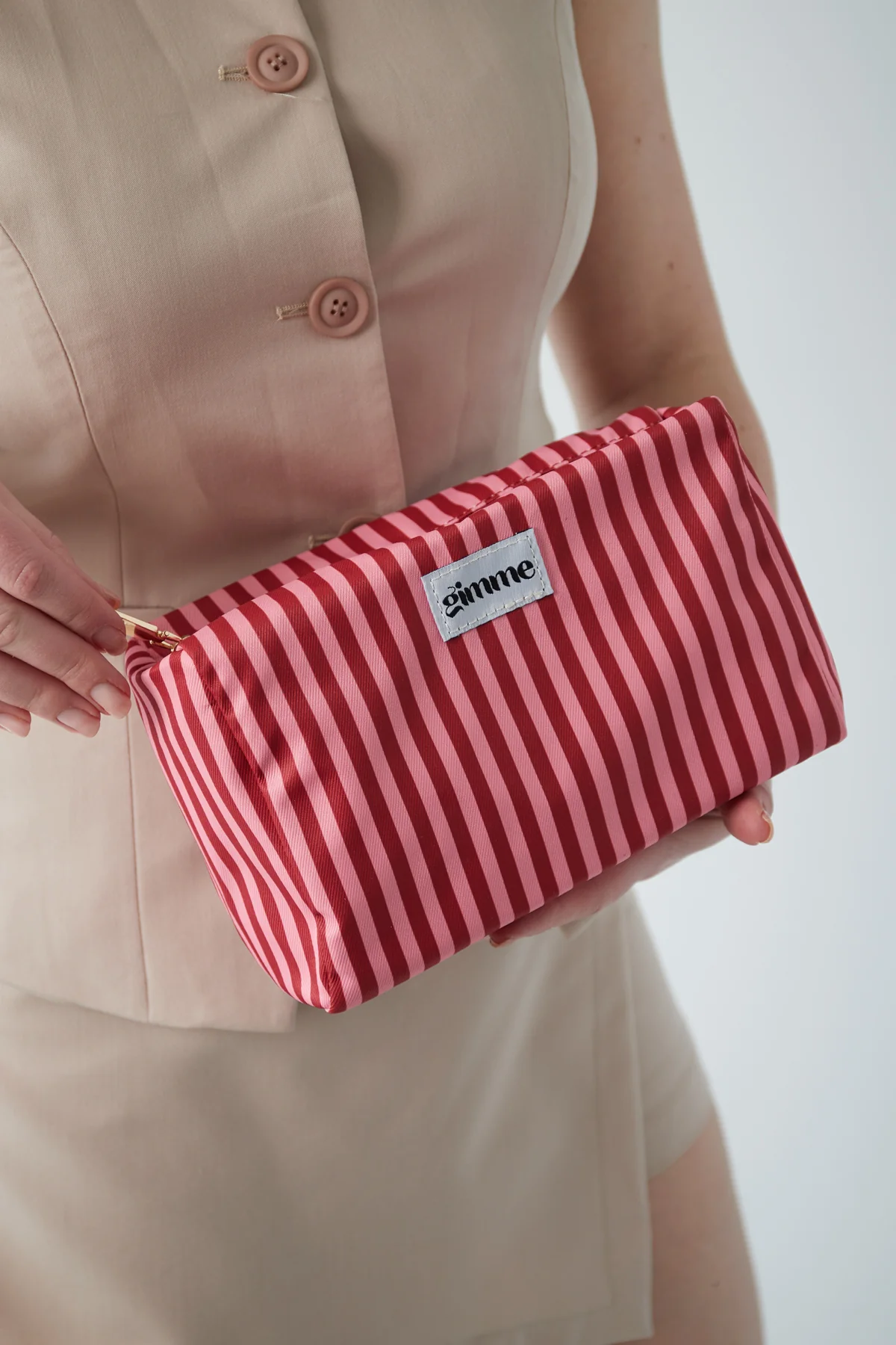 Make-up tas kleine strepen – Roze rood