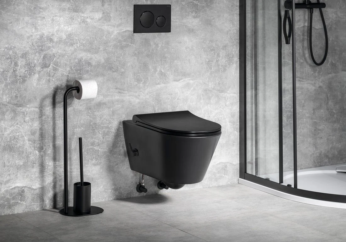 Bidet Toilet Rimless Mat Zwart Avva 35X5X53Cm Met Bediening