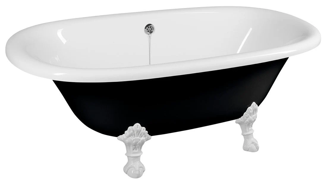 Vrijstaand Bad Regata 175 x 85 cm, Zwart/Wit, met Witte Pootjes
