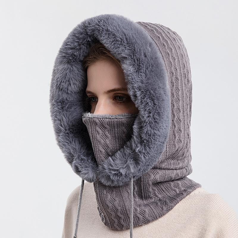 Cap Grijs – KnittedHat – Winter Gebreide Capuchonset