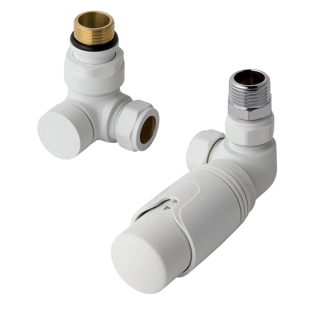 Eastbrook Valve Radiator Aansluitset Haaks Gedraaid Met Thermostaat 15mm Mat Wit