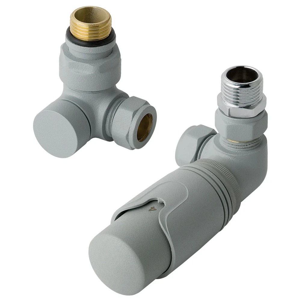 Eastbrook Valve Radiator Aansluitset Haaks Gedraaid Met Thermostaat 15mm Mat Grijs