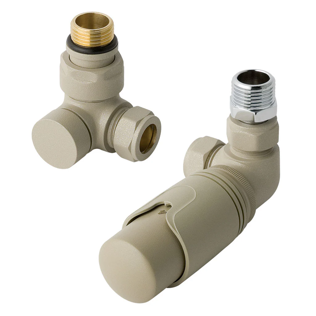 Eastbrook Valve Radiator Aansluitset Haaks Gedraaid Met Thermostaat 15mm Mat Cappuccino