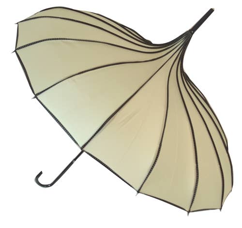 Boutique geribbelde pagode paraplu in beige