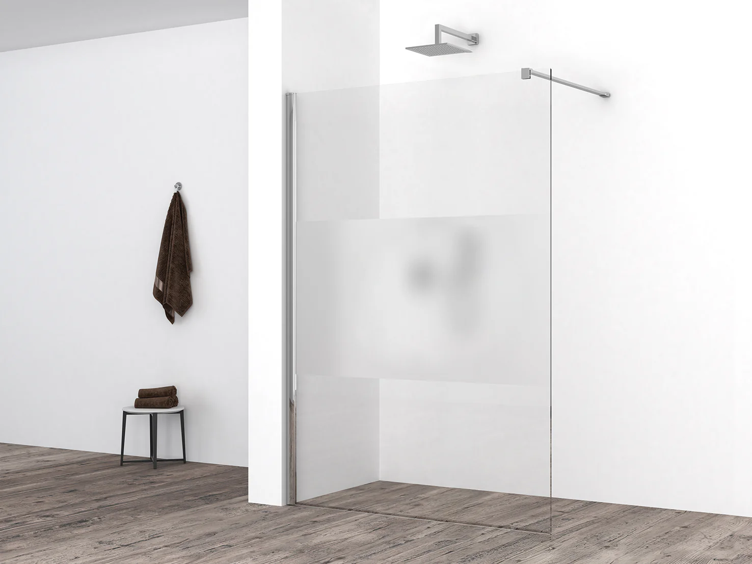 Comfort inloopdouche 1400 x 2000 x 8 mm nano helder glas met melkglas middenband/chroom Comfort inloopdouche 1400 x 2000 x 8 mm nano helder glas met melkglas middenband/chroom