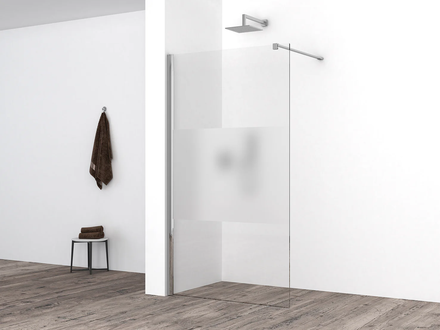 Comfort inloopdouche 1000 x 2000 x 10 mm nano helder glas met melkglas middenband/chroom Comfort inloopdouche 1000 x 2000 x 10 mm nano helder glas met melkglas middenband/chroom