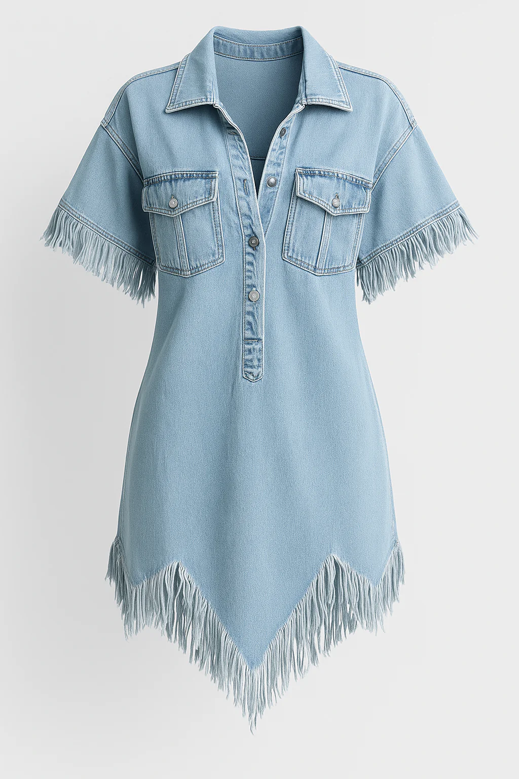 Abito chemisier in denim Dakota con frange e tasche sul petto Donna