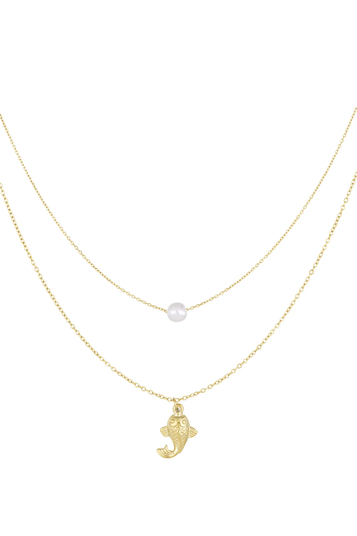 Fish and pearl Necklace – Goud kleur