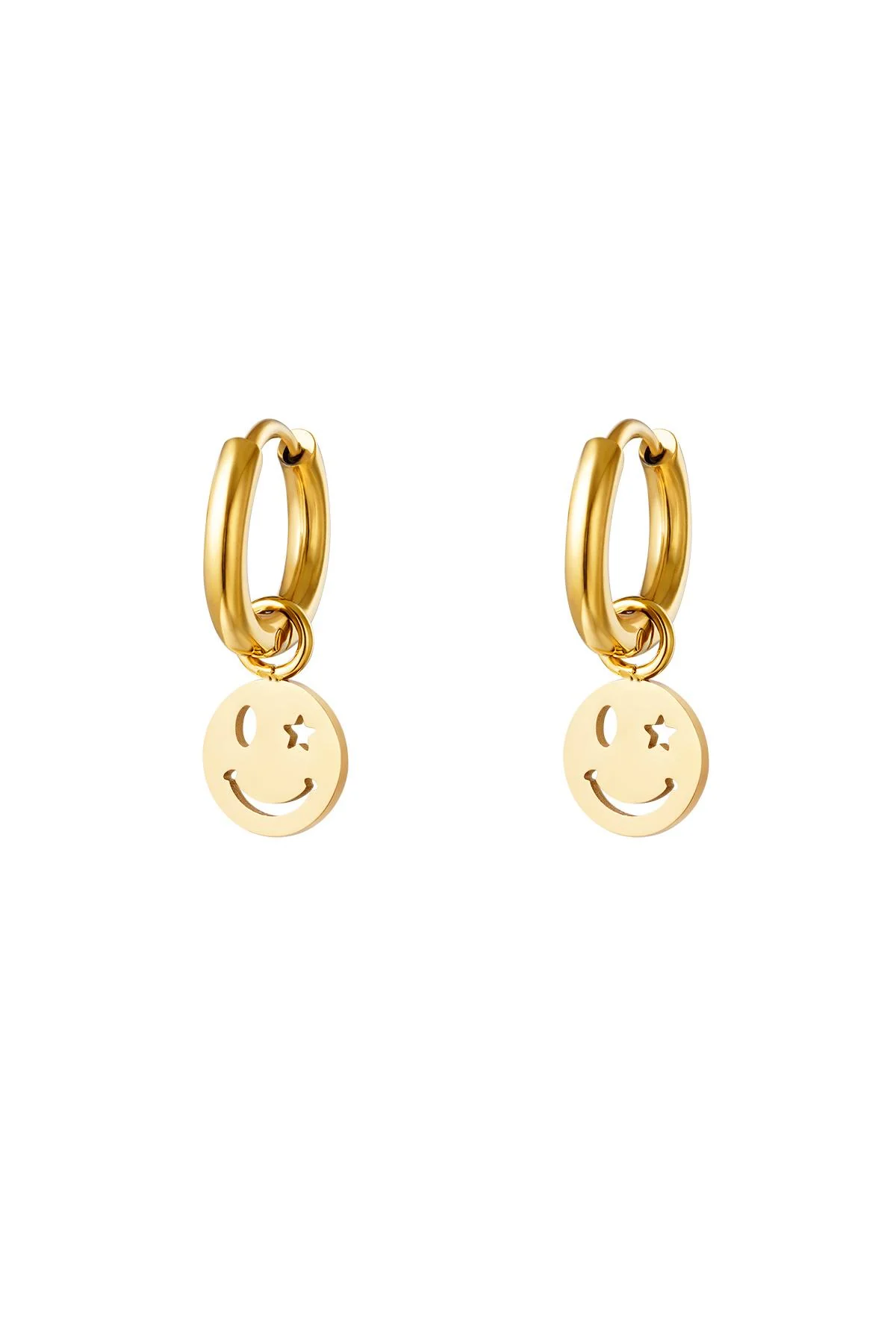 RVS oorbel smiley en ster Goud kleur Stainless Steel RVS oorbel smiley en ster Goud kleur Stainless Steel