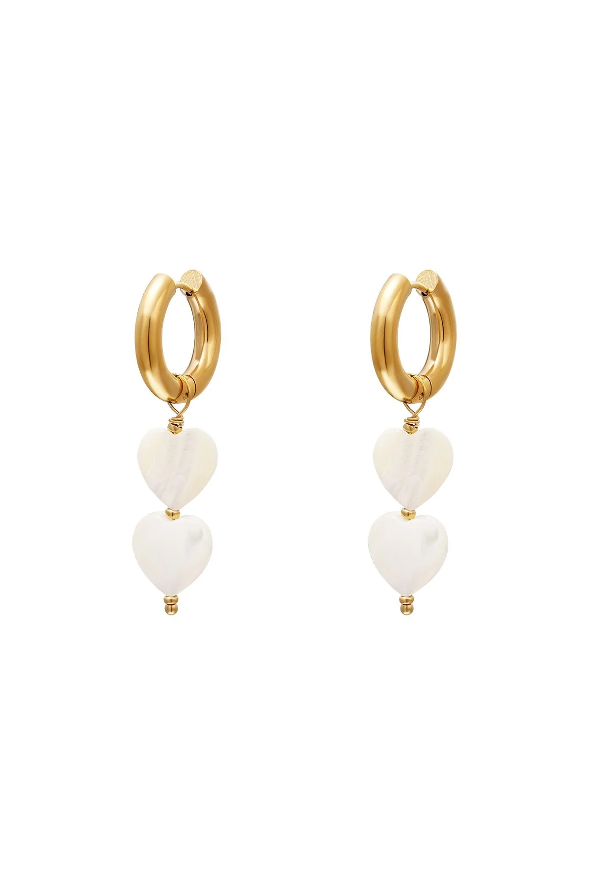 Parelhartjes oorbellen – #summergirls collection Wit Goud kleur Schelpjes