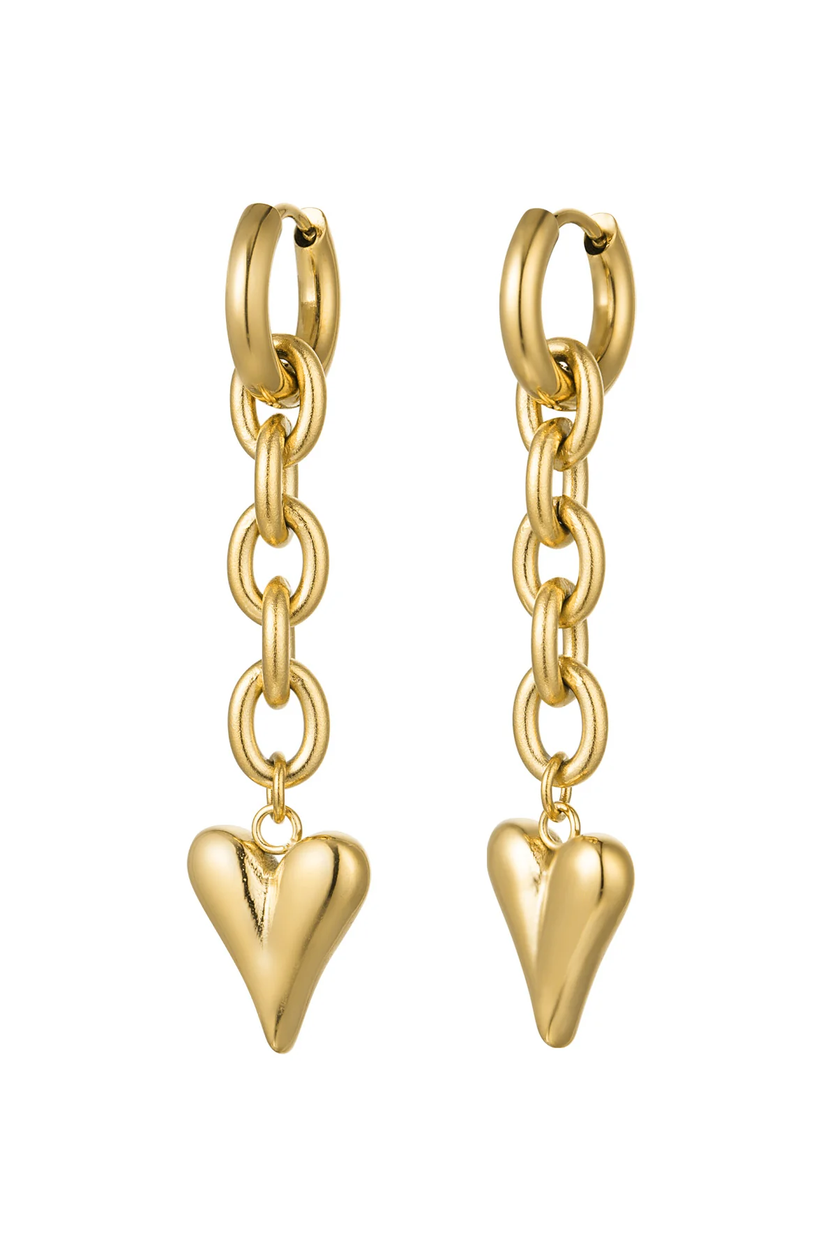 Oorbellen schakel & hart – Goud kleur Stainless Steel