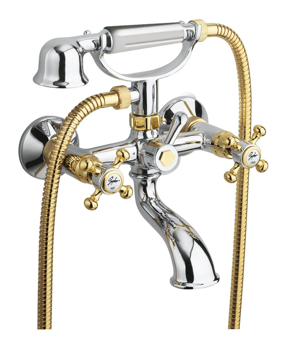 Antea Retro Badmengkraan Messing Wandmontage Met Handdouche Chroom/goud