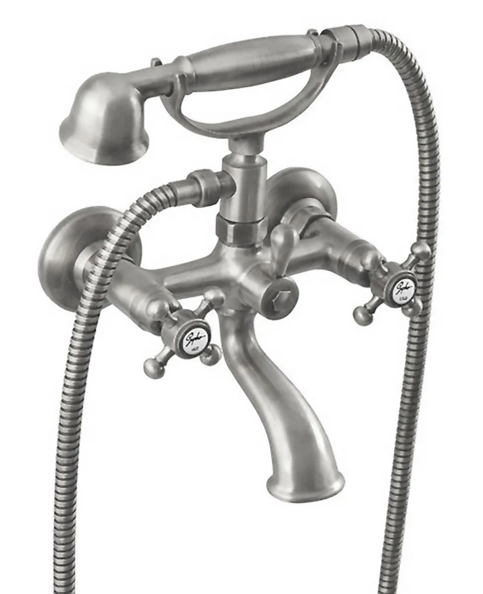 Antea Retro Badmengkraan Messing Wandmontage Met Handdouche Geborsteld Nikkel
