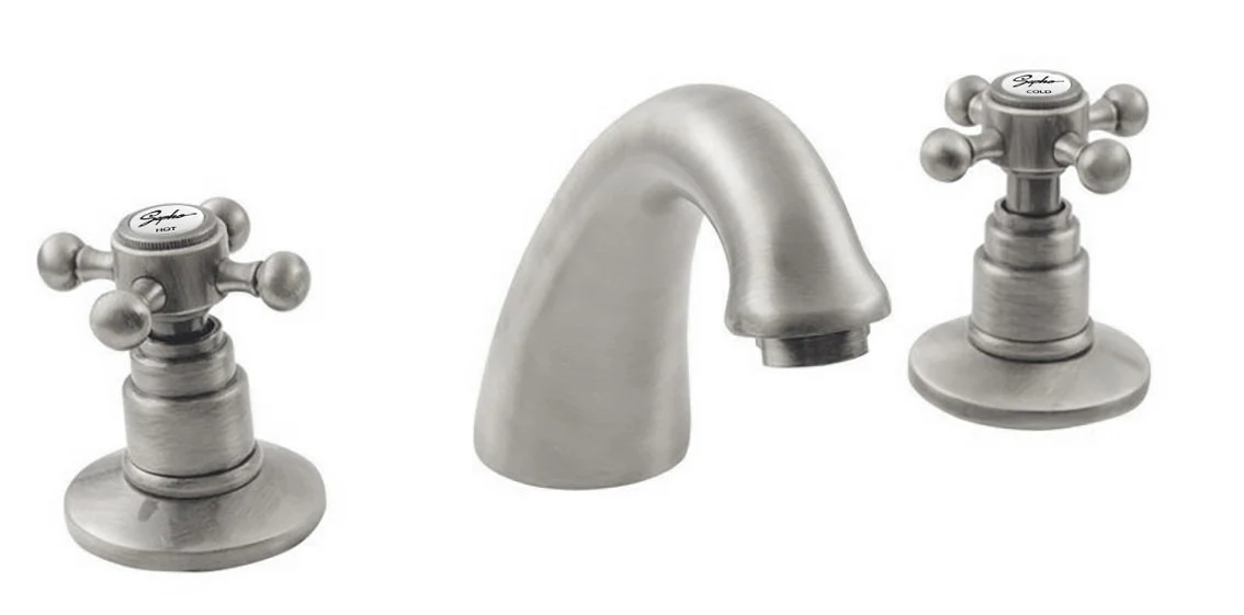 Antea Retro 3-gats Wastafelkraan Messing Geborsteld Nikkel Met Pop-up