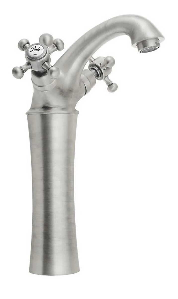 Antea Retro Wastafelkraan Messing Hoog H245mm Geborsteld Nikkel Met Pop-up