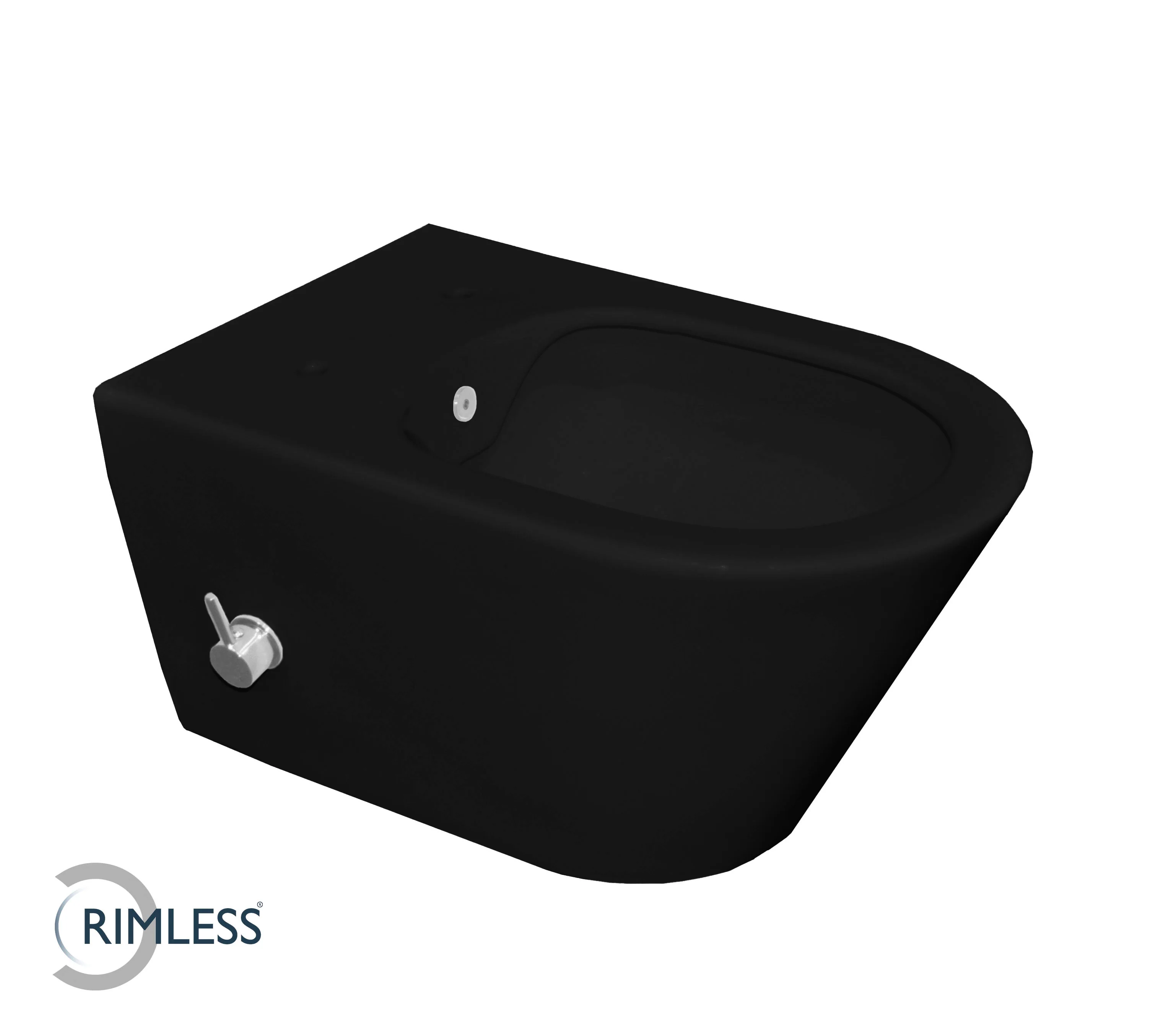 Stereo Wandtoilet Rimless Met Bidetkraan Koudwater Mat Zwart