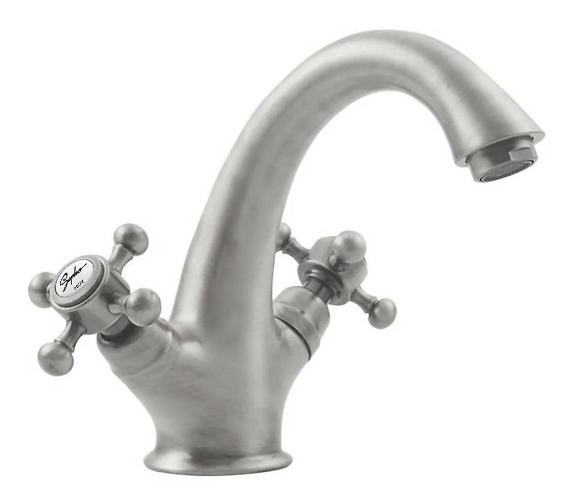 Antea Retro Wastafelkraan Messing Hoog Geborsteld Nikkel Met Pop-up