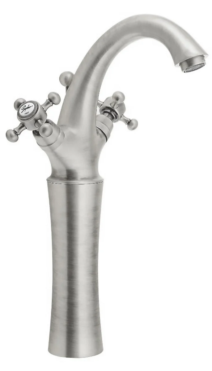 Antea Retro Wastafelkraan Messing Hoog H300mm Geborsteld Nikkel Met Pop-up