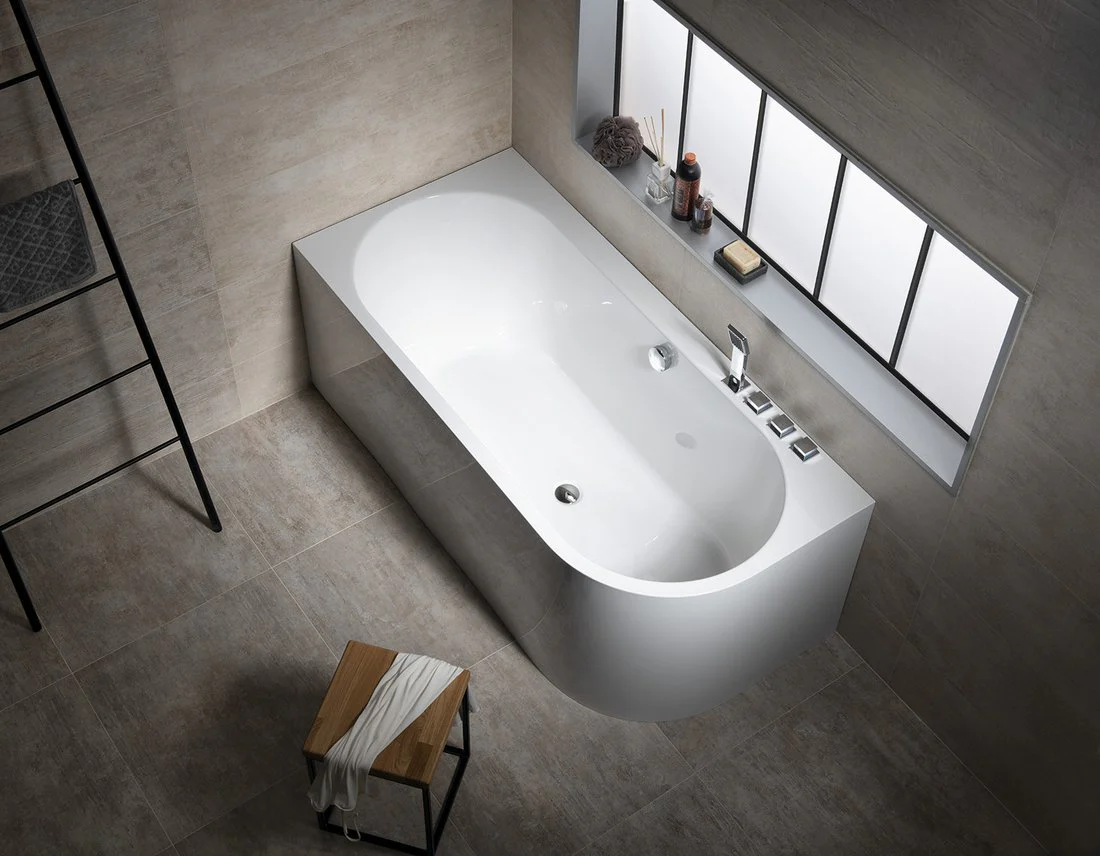 Ligbad 160x75x60 Hoek Montage Astra Monolith Wit Asymmetrisch