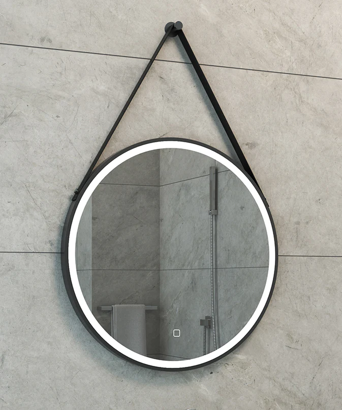 Cinto spiegel rond met band, LED, dimbaar en spiegelverwarming 60 cm mat zwart Cinto spiegel rond met band, LED, dimbaar en spiegelverwarming 60 cm mat zwart