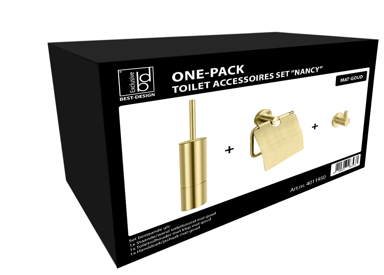 One-Pack Toilet Accessoires Set Nancy Mat Goud