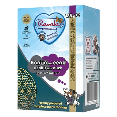 Renske Vers Bereide Maaltijd Eend Konijn En Graanvrij 24X185 GR Renske Vers Bereide Maaltijd Eend Konijn En Graanvrij 24X185 GR