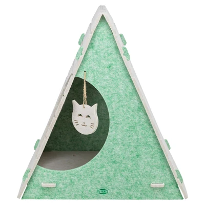 TRIXIE KATTENMAND SPEELBOX LUCY DRIEHOEKIG VILT ZAND / GROEN TRIXIE KATTENMAND SPEELBOX LUCY DRIEHOEKIG VILT ZAND / GROEN