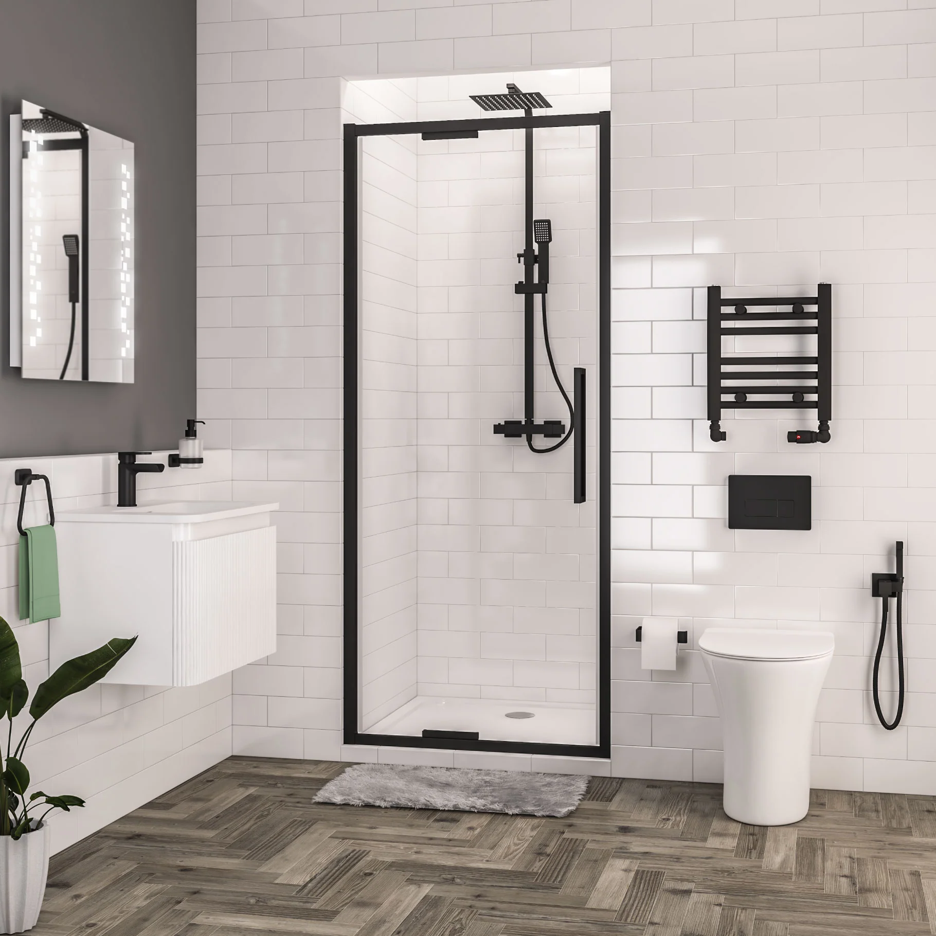 Eastbrook Corniche Douchecabine 80x100 cm 8 mm Mat Zwart - Afbeelding 3