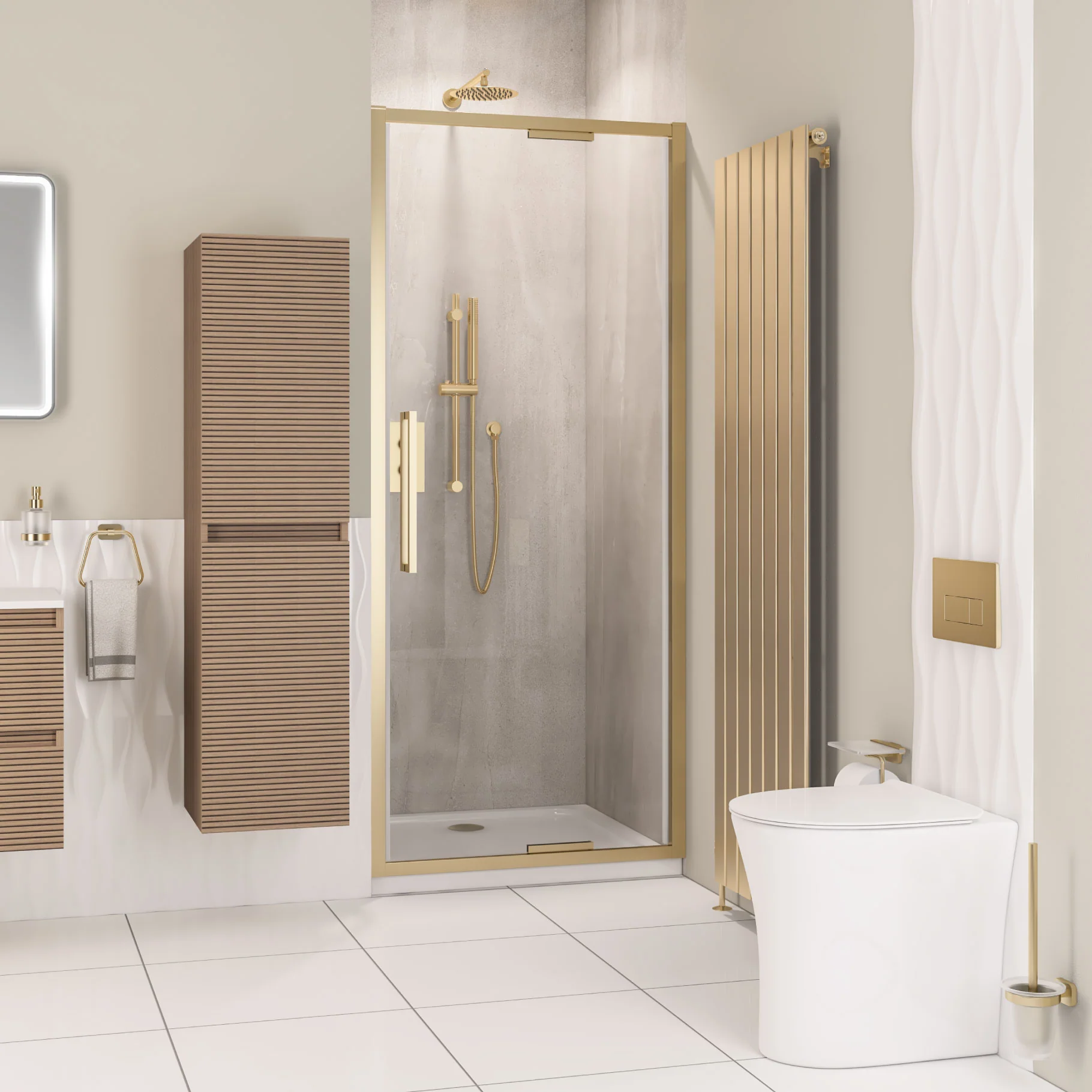 Eastbrook Corniche Douchecabine 80x76 cm 8 mm, Geborsteld Messing - Afbeelding 3