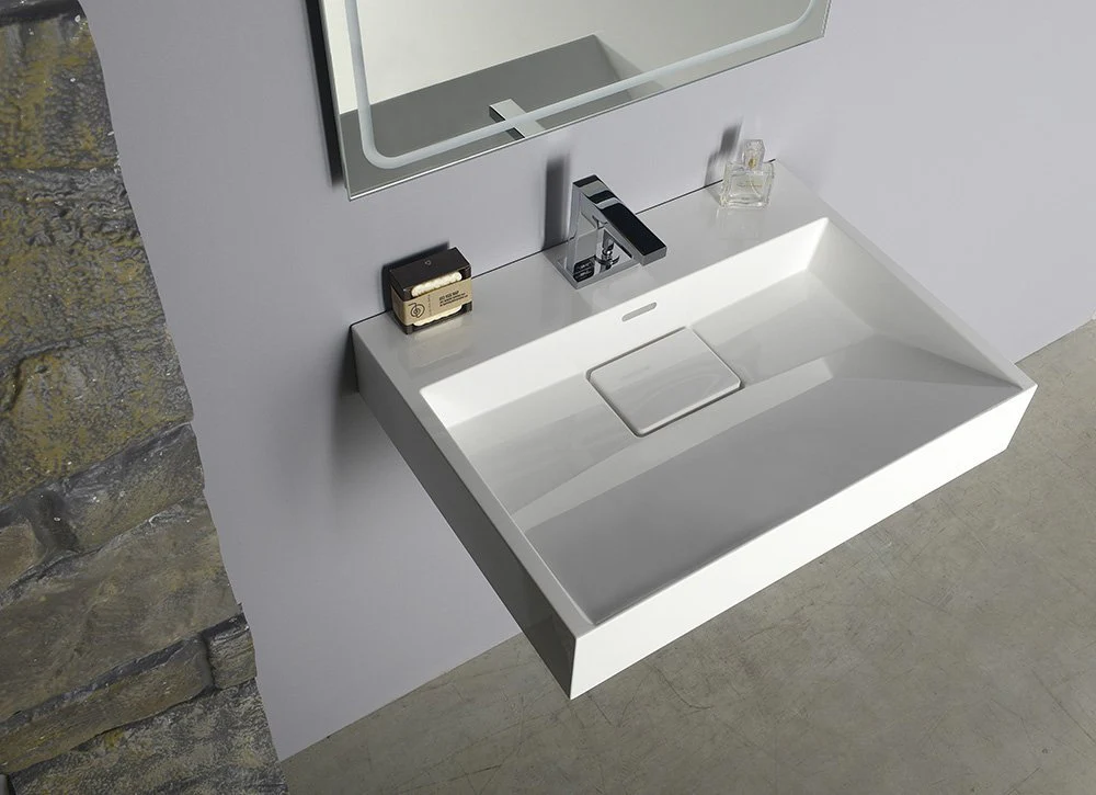 Wastafel 60x45cm Amur Cast Marble vrij hangend rechthoek wit Wastafel 60x45cm Amur Cast Marble vrij hangend rechthoek wit