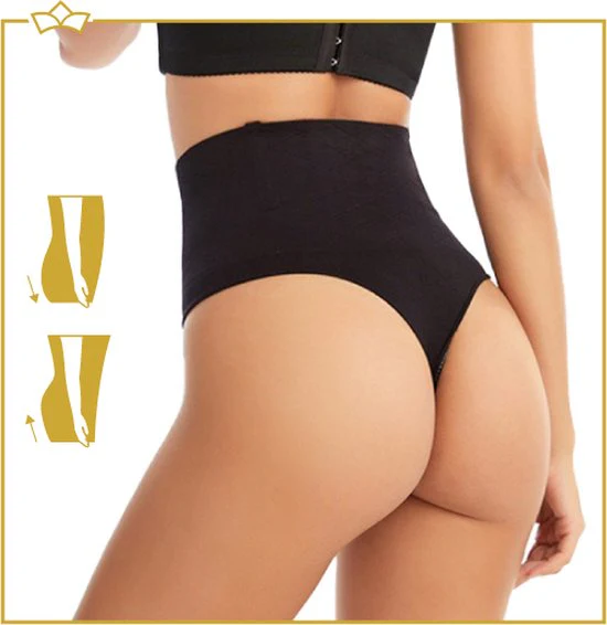ATTREZZO® Butt lifter onderbroek – String – Billen lift broekje – Shapewear voor taille – Baleinen – Zwart – Maat L