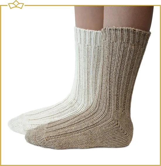 ATTREZZO® 2 paar Alpaca sokken – maat 35-38 – Wol – Wit en Beige – extra warm!