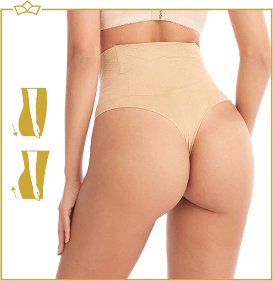 ATTREZZO® Butt lifter onderbroek – String – Billen lift broekje – Shapewear voor taille – Baleinen – Beige – Maat XL