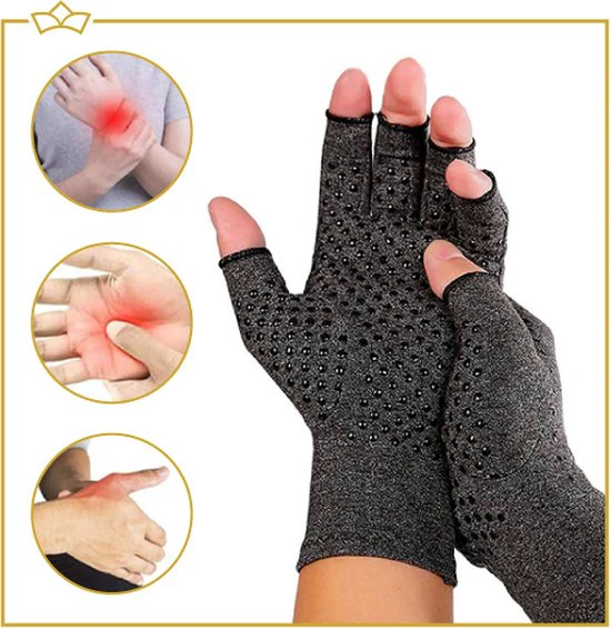 ATTREZZO® Compressie handschoenen – Grijs – Maat L – Anti slip – One size – Ideaal voor patiënten van Reuma – Artritis – Artrose