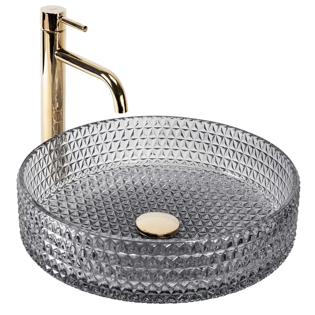 Opzetwastafel Rea Cristal Rond Keramiek 40×39 Cm Grijs Opzetwastafel Rea Cristal Rond Keramiek 40×39 Cm Grijs