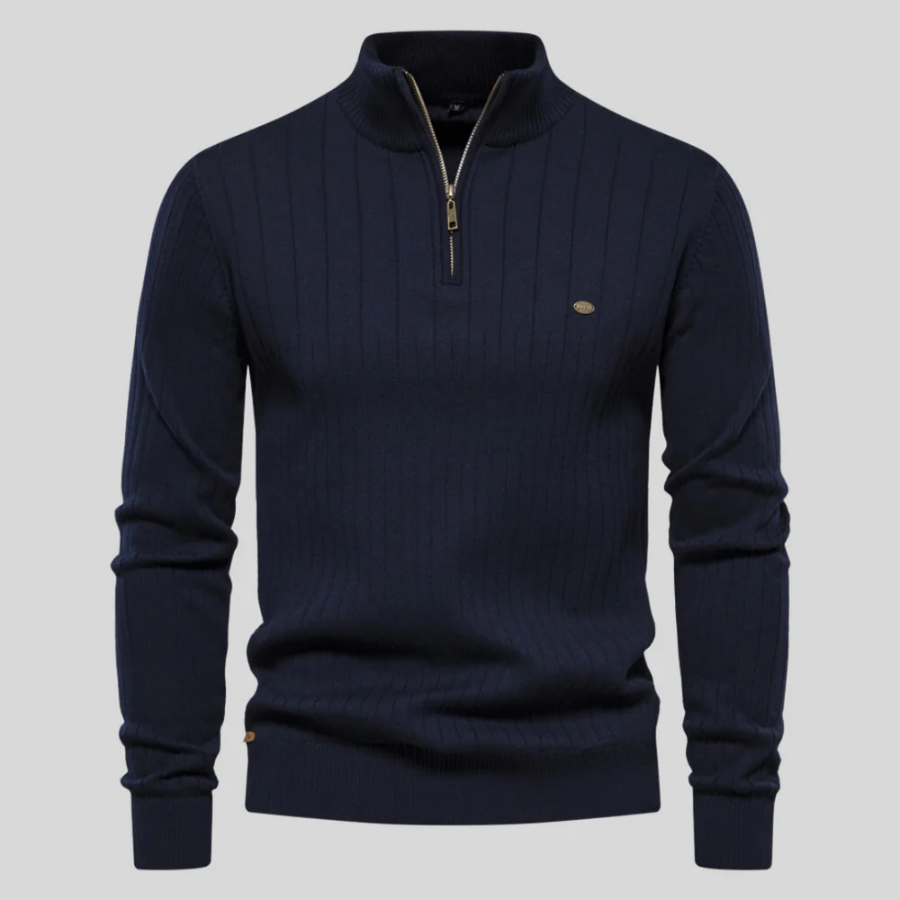 Sweater Heren Blauw – Geribbelde Katoenen Herensweater