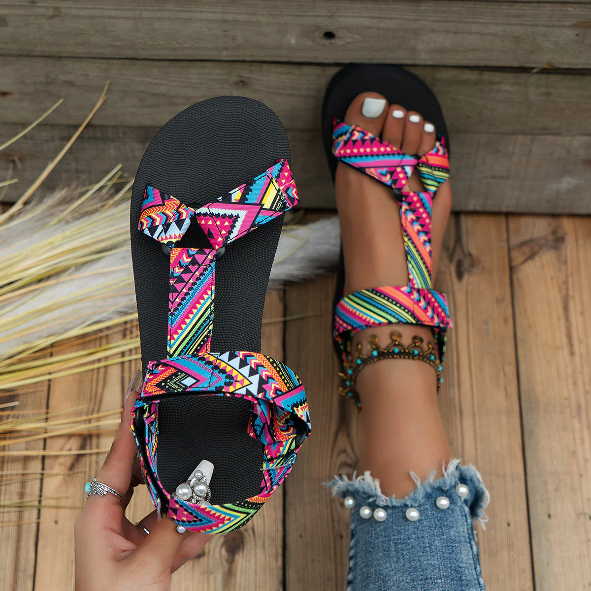 Dames Sandalen – Chic Bloemenversiering voor een Modieuze en Stijlvolle Uitstraling – Multicolor