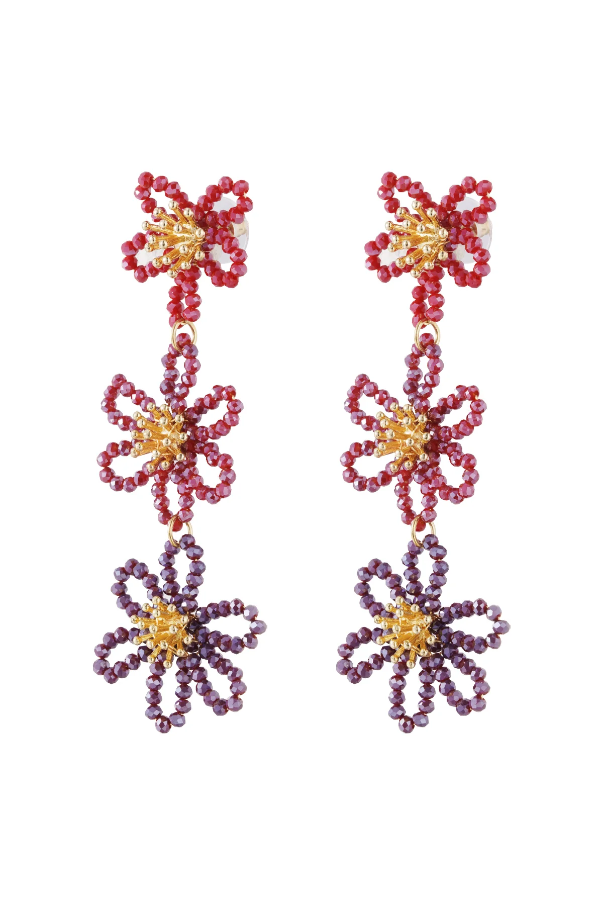Flower party statement oorbellen – oranje/paars