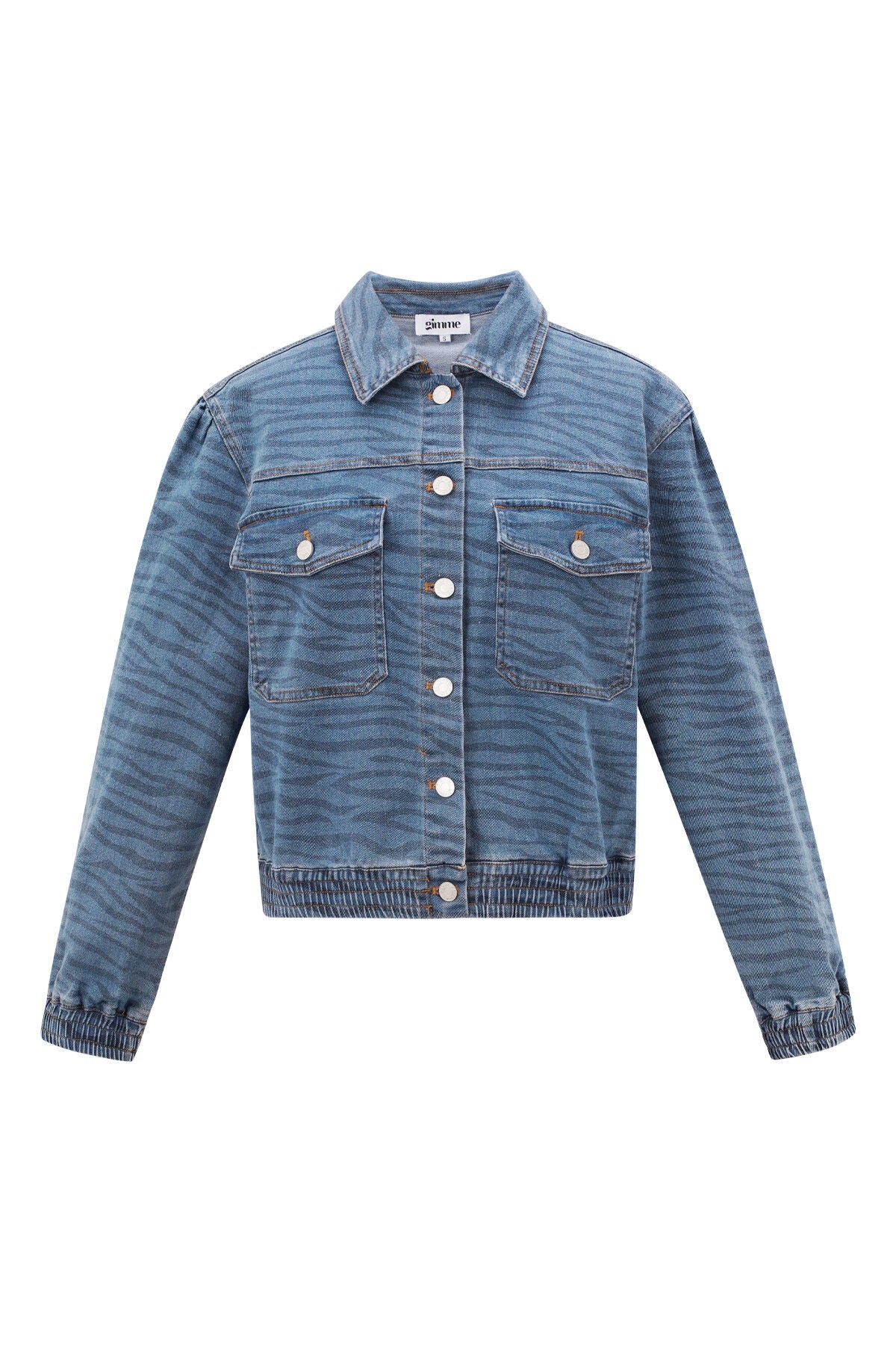 Denim Vrouwen Jas Kort Tiger Stripe Patroon Denim Vrouwen Jas Kort Tiger Stripe Patroon