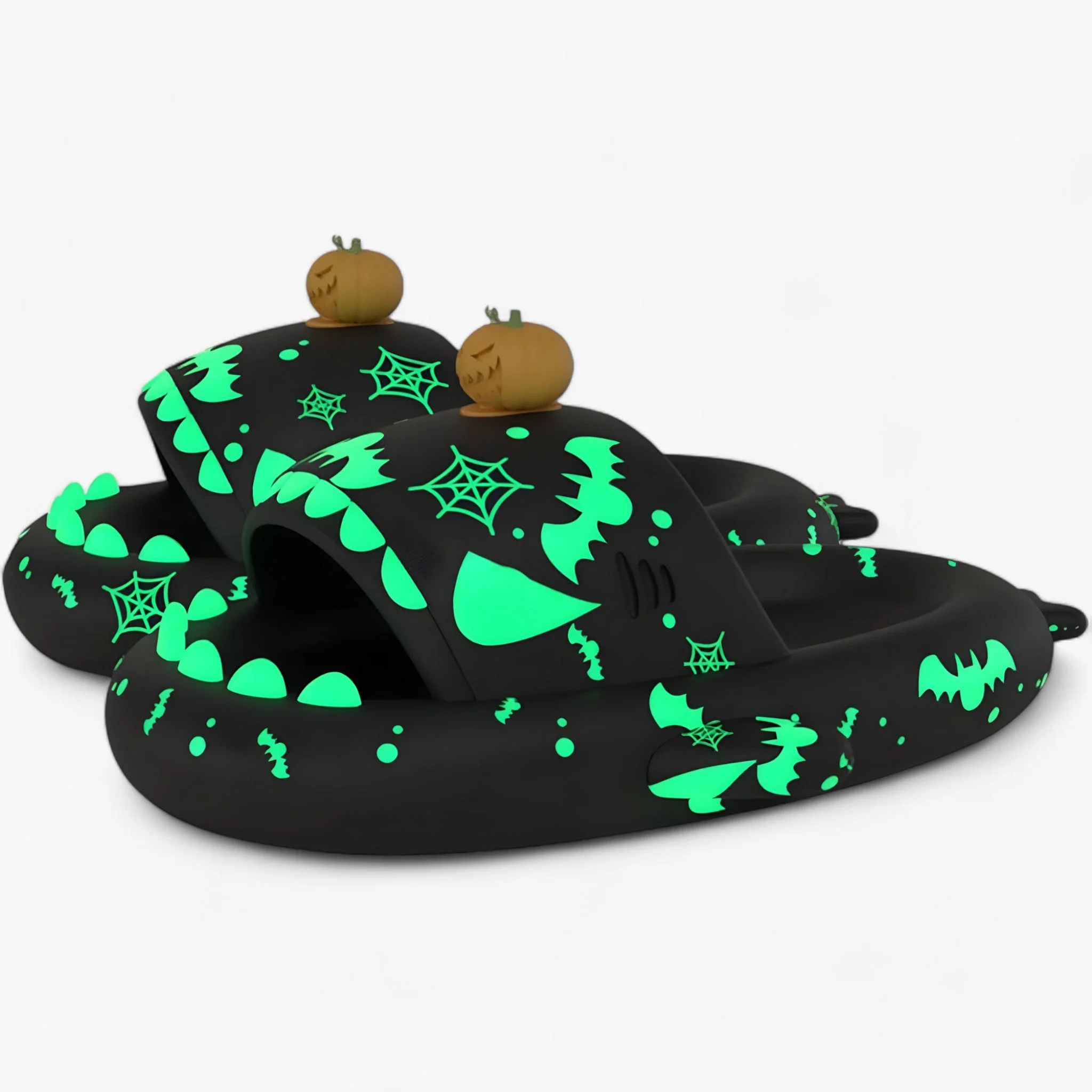 Chaussons Requin Phosphorescents – Sandales Amusantes Et Douillettes Pour La Nuit D’Halloween – Helder Zwart