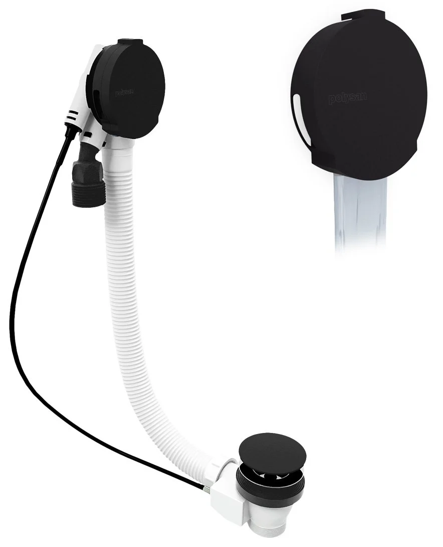 Polysan Afvoerplug Met Badvulling (L) 600 mm Met Plug 72 mm Mat Zwart