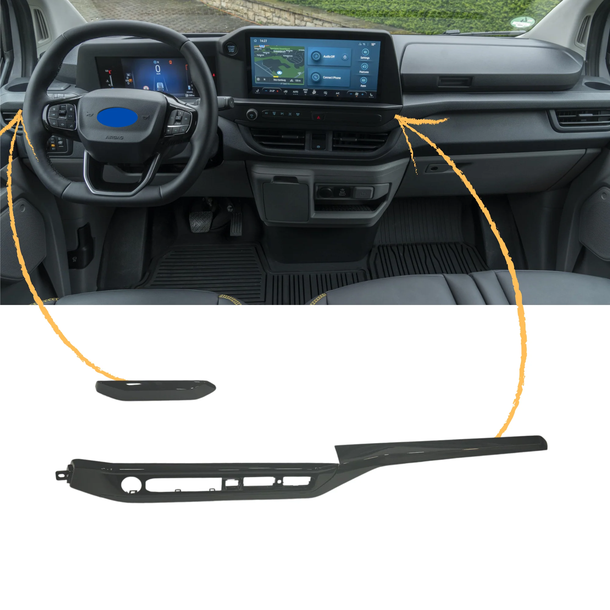Voor nieuwe Transit Custom Lower Dash Trims – Gloss Black | Van-X