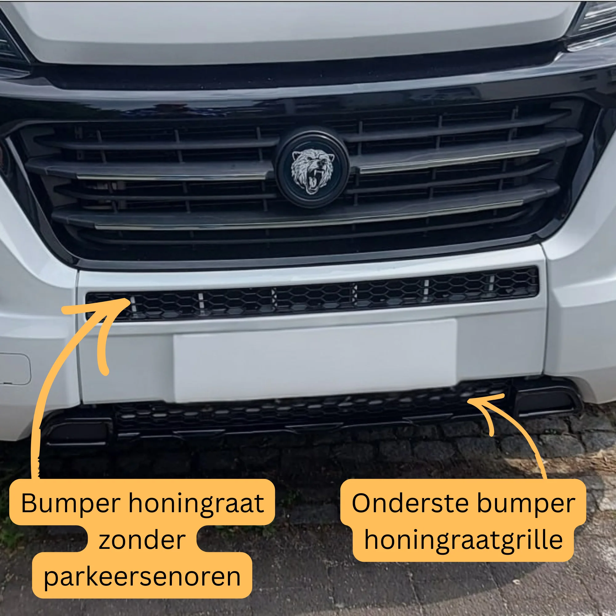 Voor Fiat Ducato / Ram ProMaster honingraatvoorbumper grille set 2 stuks – glanzend zwart | Van-X