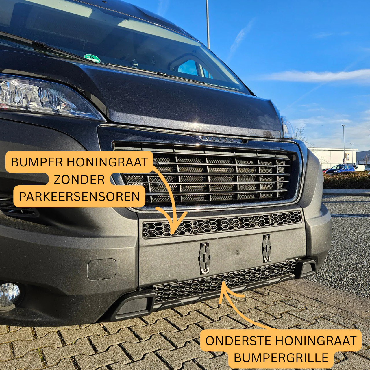 Voor Fiat Ducato / Ram ProMaster Voorbumper Honingraatgrille Bundel 2st – Mat Zwart | Van-X