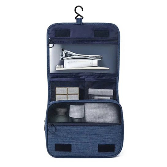 ATTREZZO® – Toilettas – Toilettas hangend – met Haak – Blauw – 23x19cm – Make-up tas – Reizen – Opbergtas badkamer – Organizer