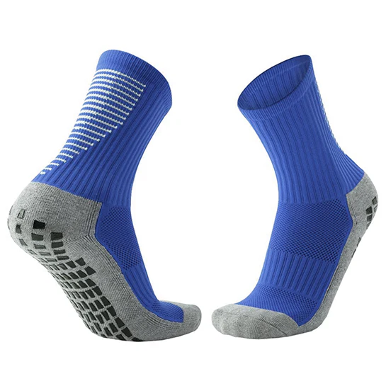 ATTREZZO® Premium sportsokken met extra grip – Blauw/Grijs – maat 38-45 – Extra Comfort – Anti blaren – Voetbal