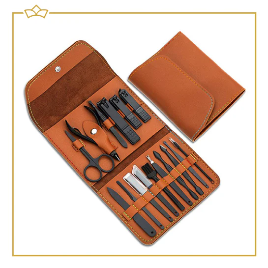 ATTREZZO® Manicure set – 16-delig – Mooie etui – Voor op reis of thuis – Bruin