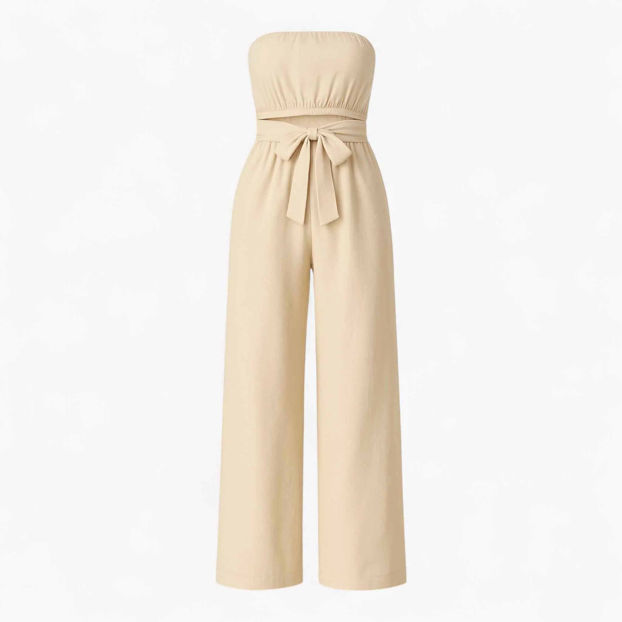 Strapless Wijde Zomerjumpsuit – Beige